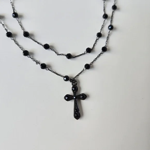 Forever 21 Black Beaded Cross Necklace - Picture 3 of 7